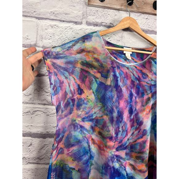 Chico's Womens L 12/14 Artsy Boho Resortwear Colorful Y2K Abstract Poncho Tunic - Picture 5 of 11